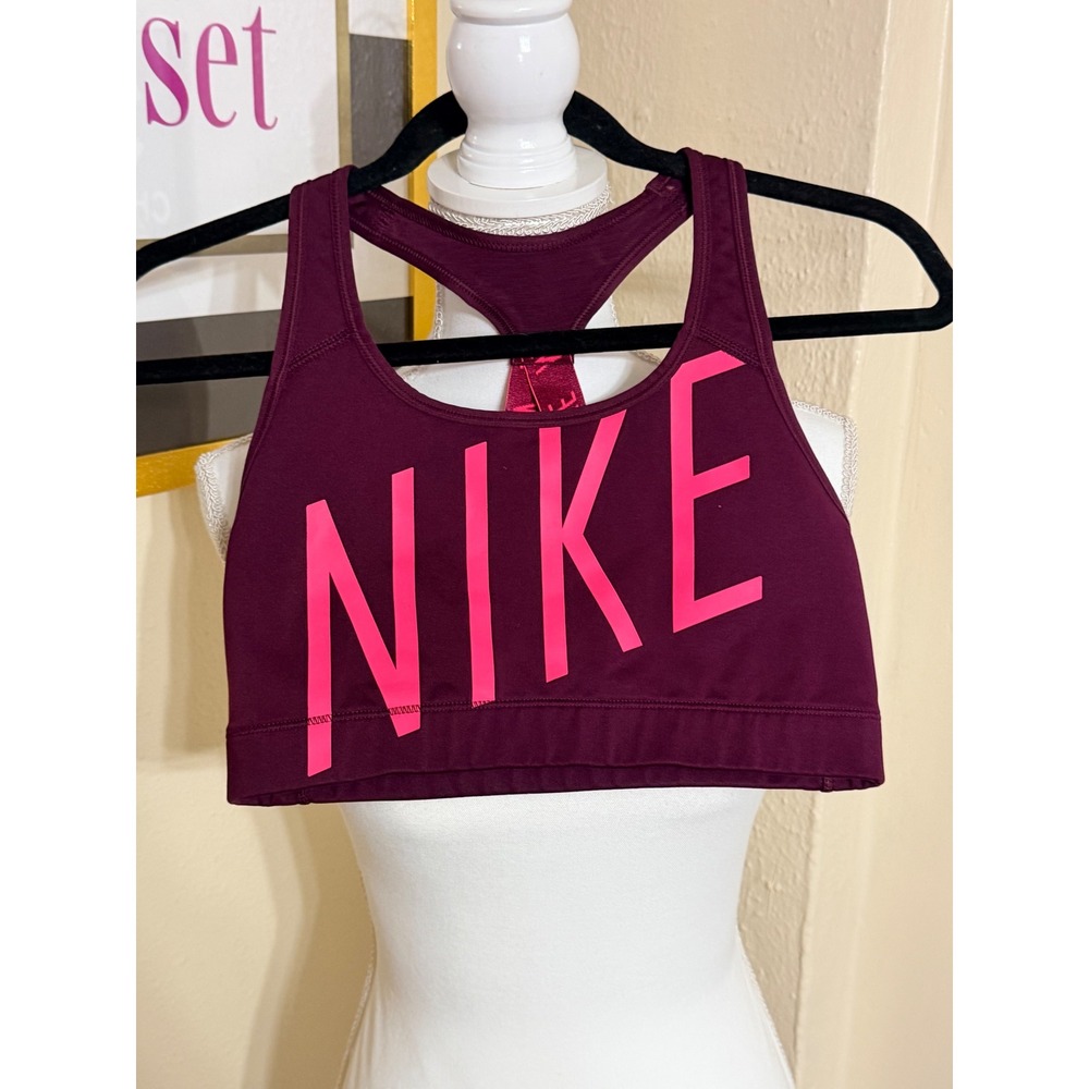 Nike Dri-FIT Sports Bra Burgundy Pink Logo Racerback Medium Gym Workout Running